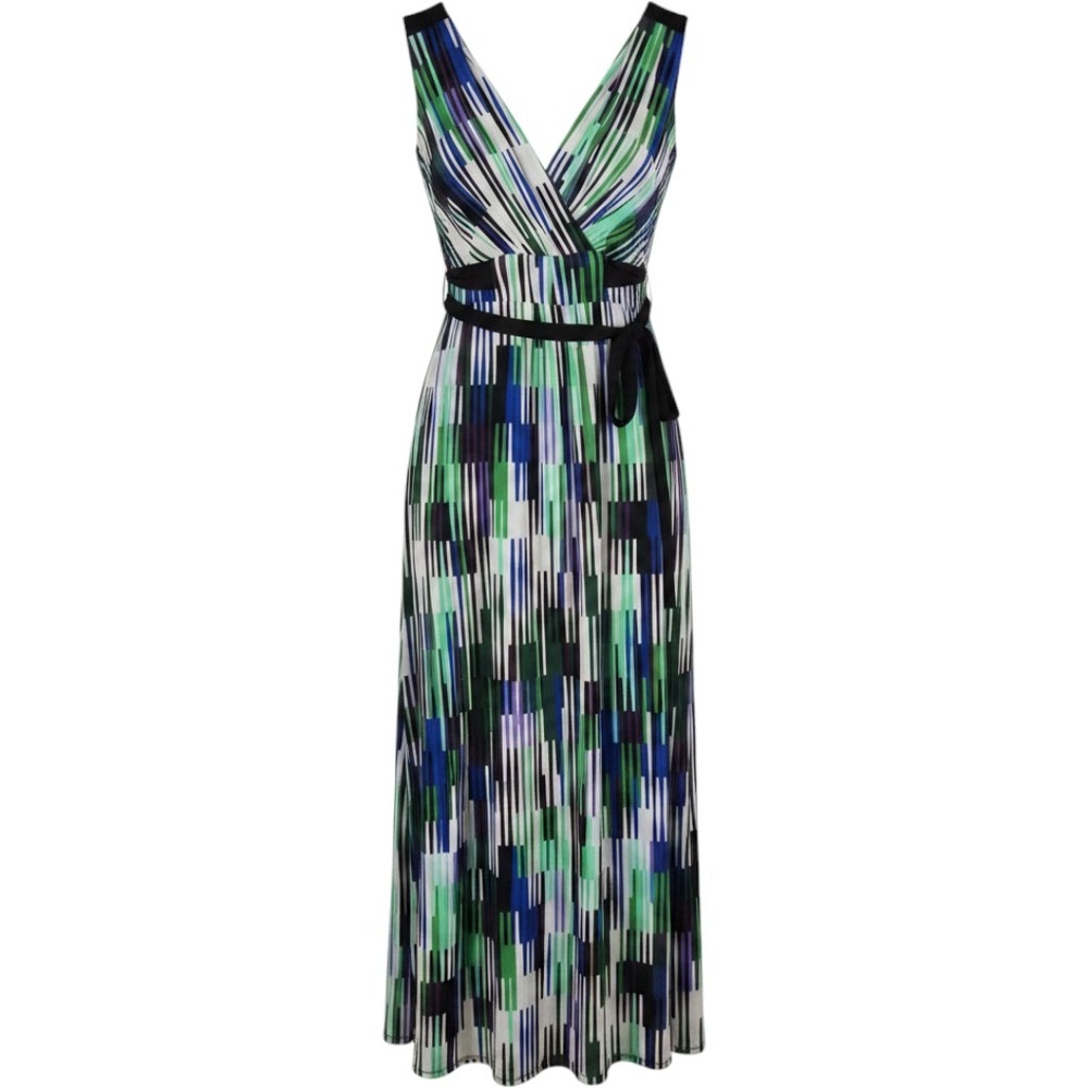 London Style Geometric Print Maxi Dress Green Purple Size 6